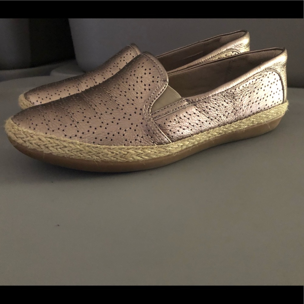 Clark’s Perforated Gold Leather Memory Foam Loafer
